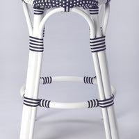 Classic White and Navy Blue Rattan Counter Stool