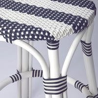 Classic White and Navy Blue Rattan Counter Stool