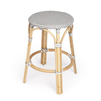 Grey and White Rattan Counter Stool