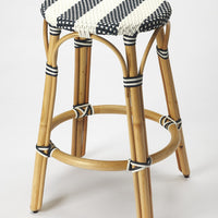 Midnight Blue and White Rattan Counter Stool