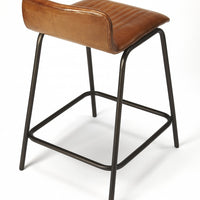 Brown Leather and Metal Counter Stool