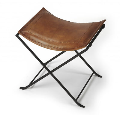 Foldable Brown Leather Stool