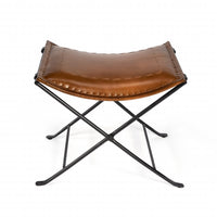 Foldable Brown Leather Stool