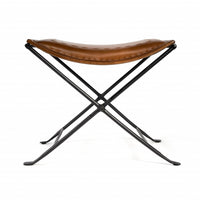 Foldable Brown Leather Stool