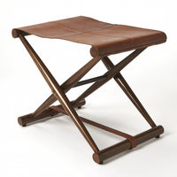 Brown Wood and Leather Portable Stool