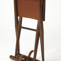 Brown Wood and Leather Portable Stool