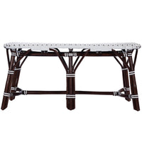 Dark Brown and White Rattan Bench