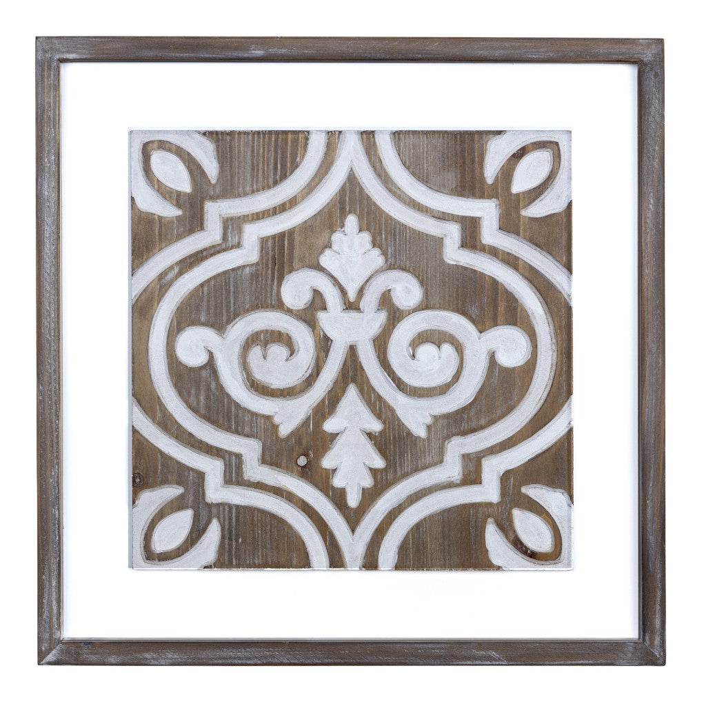 Wooden Gray and Beige Ethnic Tile Wall Plaque