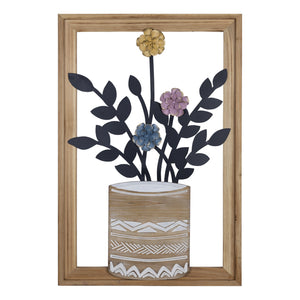 Framed Metal Flower Vase Wall Decor