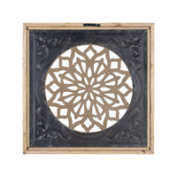 Blue Ethnic Wood and Metal Square Wall Plaque