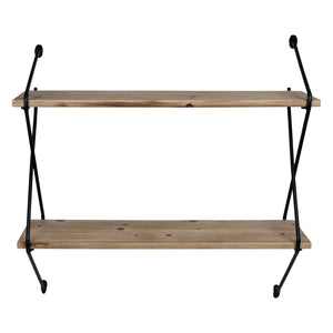 Two Tier Metal and Wood Wall Shelf