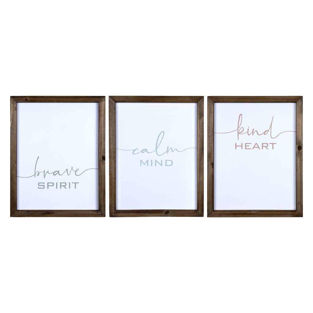 Set of 3 Wooden Brave Calm Kind Wall Frame Décor