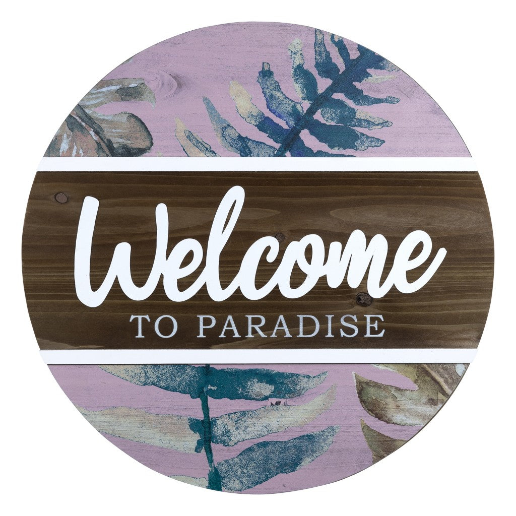 Wooden Welcome to Paradise Round Wall Décor