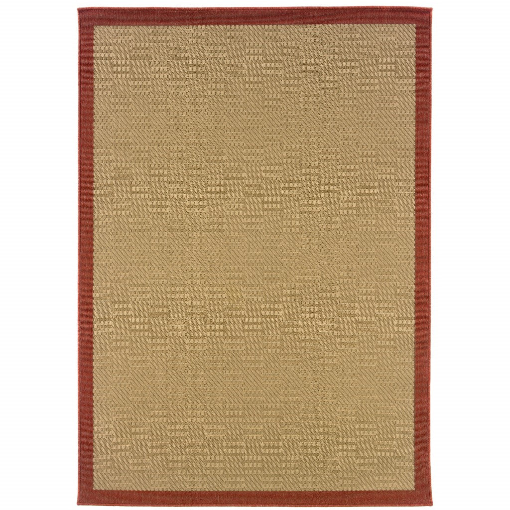 6’x9’ Beige and Red Plain Indoor Outdoor Area Rug