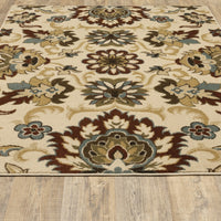 7’x9’ Ivory and Red Floral Vines Area Rug