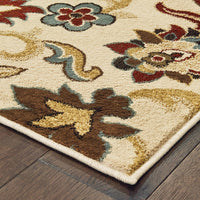 7’x9’ Ivory and Red Floral Vines Area Rug