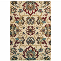 8’x10’ Ivory and Red Floral Vines Area Rug