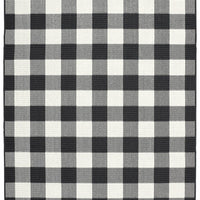 7’x10’ Black and Ivory Gingham Indoor Outdoor Area Rug