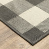 8’ Round Gray and Ivory Gingham Indoor Outdoor Area Rug