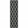 2’x8’ Black and Ivory Trellis Indoor Outdoor Runner Rug