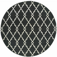 8’ Round Black and Ivory Trellis Indoor Outdoor Area Rug