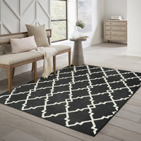 9’x13’ Black and Ivory Trellis Indoor Outdoor Area Rug