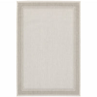 3’x5’ Ivory and Gray Bordered Indoor Outdoor Area Rug