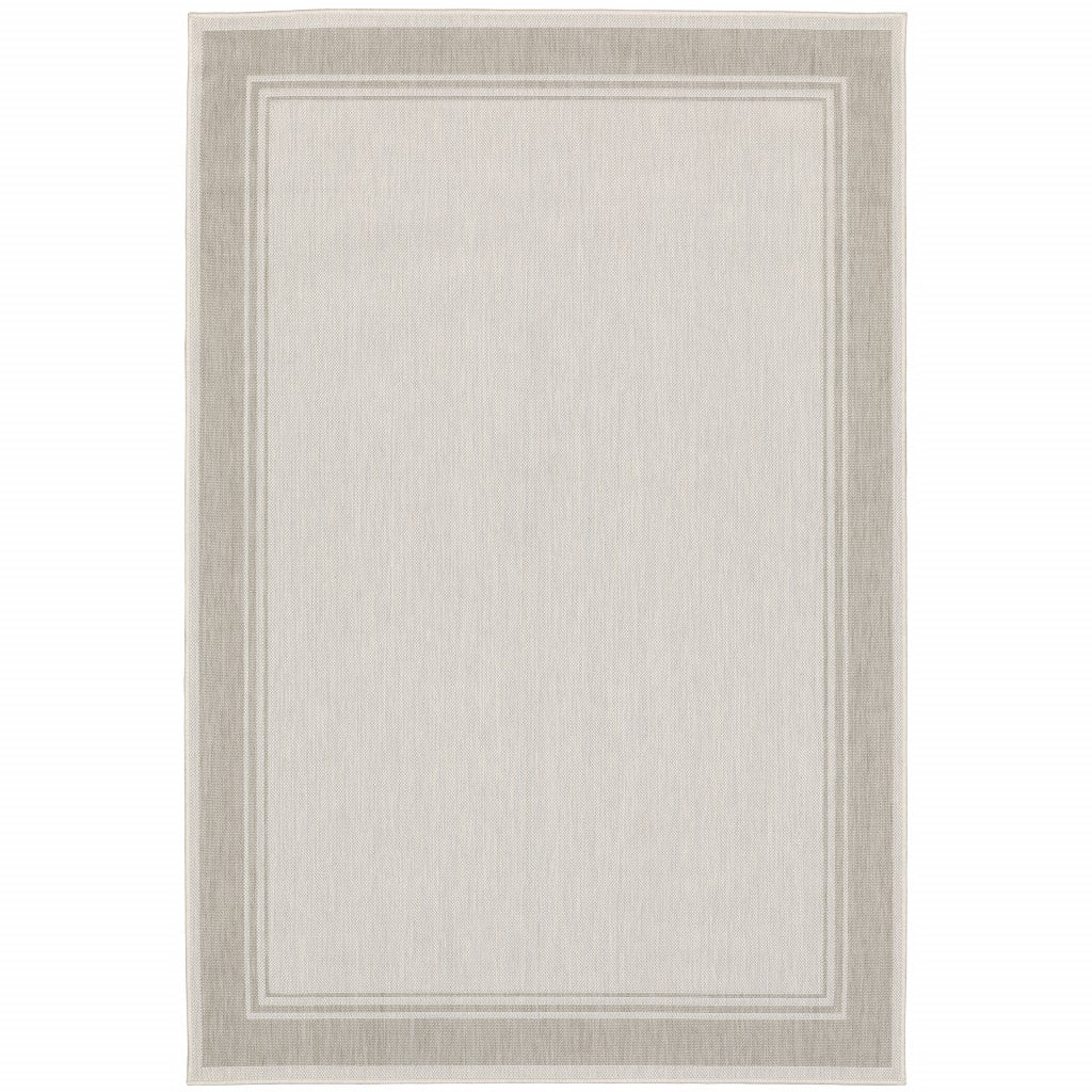 5’x7’ Ivory and Gray Bordered Indoor Outdoor Area Rug