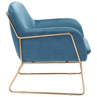 Comfy Square Teal Velvet and Gold Accent Arm Chair