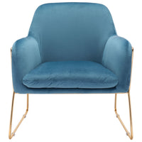 Comfy Square Teal Velvet and Gold Accent Arm Chair