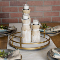 Set of Three Distressed White Candle Holders