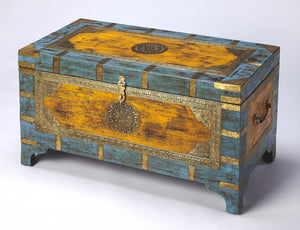 Hand Painted Brass Inlay Storage Trunk