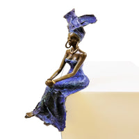 Vintage Bronze West African Blue Dress Woman Sculpture