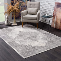 5’ x 8’ Gray Distressed Medallion Area Rug