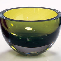 Moss Green Mouth Blown Polish Crystal Thick Walled Bowl