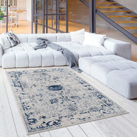 4’ x 6’ Navy Blue Distressed Floral Area Rug