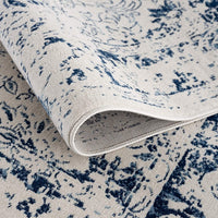 8’ x 11’ Navy Blue Distressed Floral Area Rug