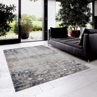 5’ x 8’ Navy and Beige Distressed Vines Area Rug