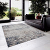 8’ x 11’ Navy and Beige Distressed Vines Area Rug