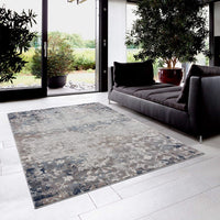 8’ x 11’ Navy and Beige Distressed Vines Area Rug