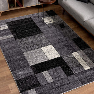 8’ x 11’ Gray Distressed Geometric Area Rug