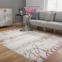 8’ x 11’ Gold and Ivory Abstract Branches Area Rug