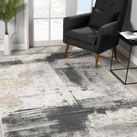 2’ x 4’ Cream and Gray Abstract Patches Area Rug