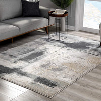 2’ x 4’ Cream and Gray Abstract Patches Area Rug