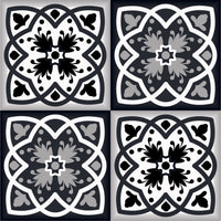 4" X 4" Black White and Gray Baz Peel and Stick Removable Tiles