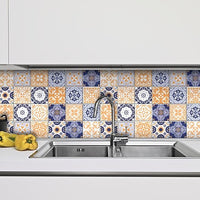 7" x 7" Yellow White and Blues Peel and Stick Removable Tiles