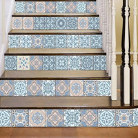 8" x 8" Baby Blue and Peach Mosaic Peel and Stick Removable Tiles