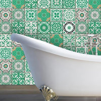 5" x 5" Green and White Mosaic Peel and Stick Removable Tiles