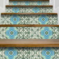 5" x 5" Sage and Aqua Floral Peel and Stick Removable Tiles