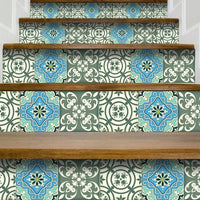 7" x 7" Sage and Aqua Floral Peel and Stick Removable Tiles